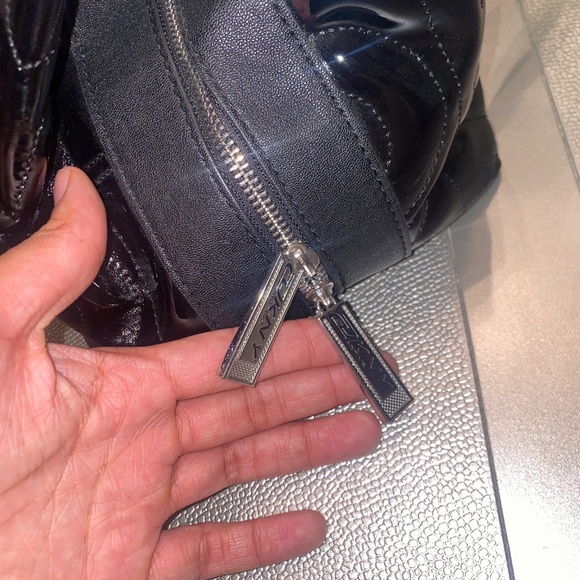 DKNY Black Patent Leather Logo Small Satchel Shoulder Bag - Picture 4 of 9